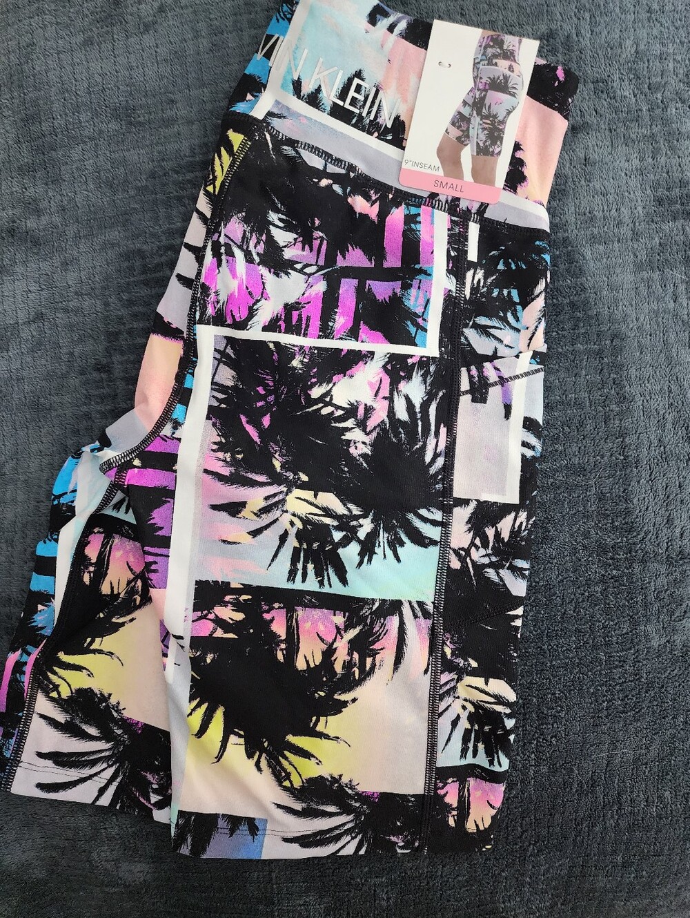 Calvin Klein Black Palm-Print Pastel Block Bike Shorts